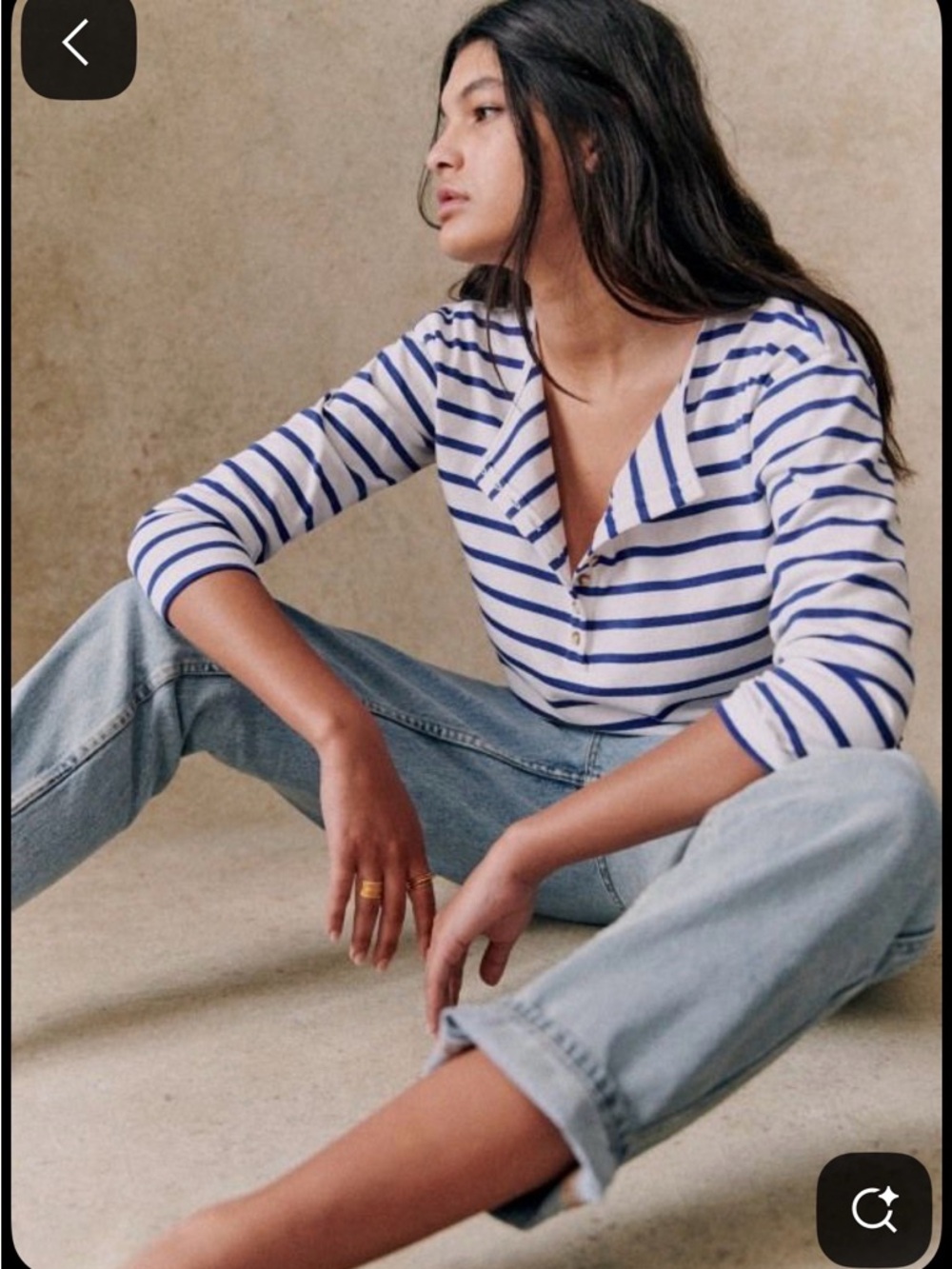 Sezane - Gatsby Mariniere- White and Blue Striped Long-Sleeve Henley Top